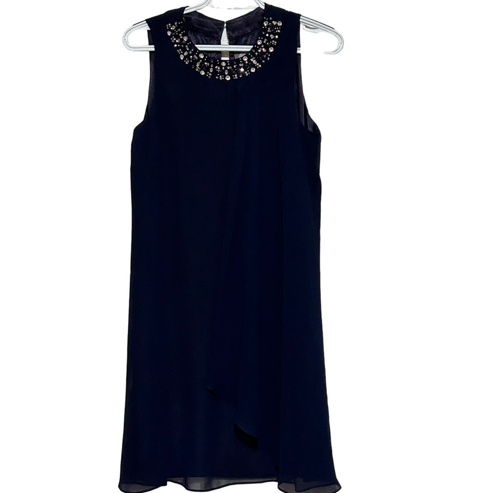 Vince Camuto Women's Sleeveless‎ Jeweled Neckline Blue Lianey Shift Dress Size 4